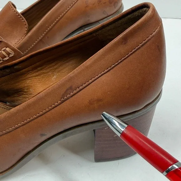 Lauren Ralph Lauren Loafer Slip On Brown Leather Block Heel Classic Size 5.5B - Picture 7 of 10